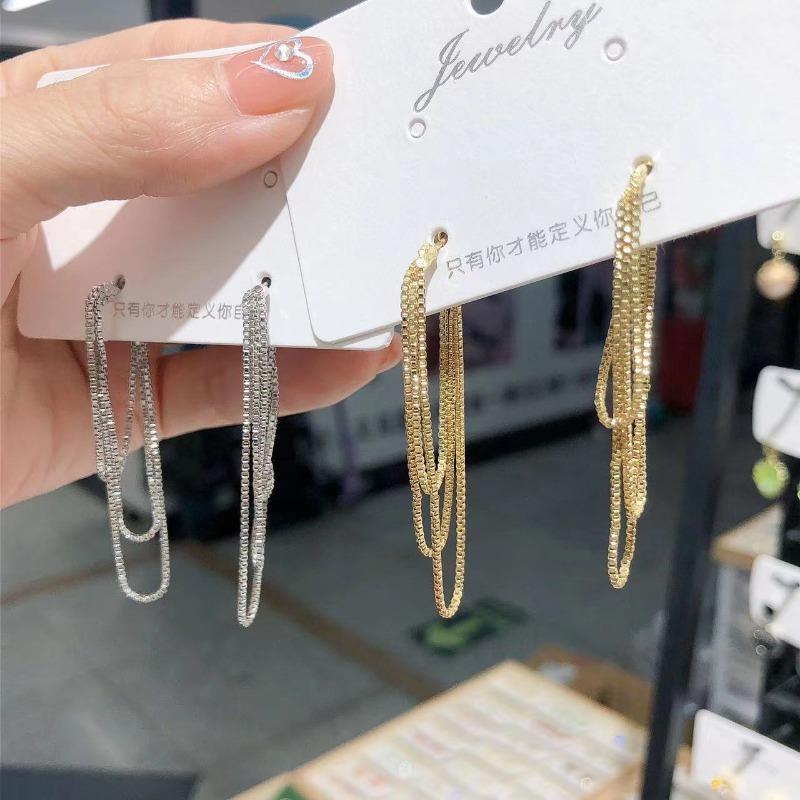 Korean Fashion Tassel Line Gold Color Stainless Steel Drop Dangle Earrings for Women Wedding Bride Party Jewelry Accessories