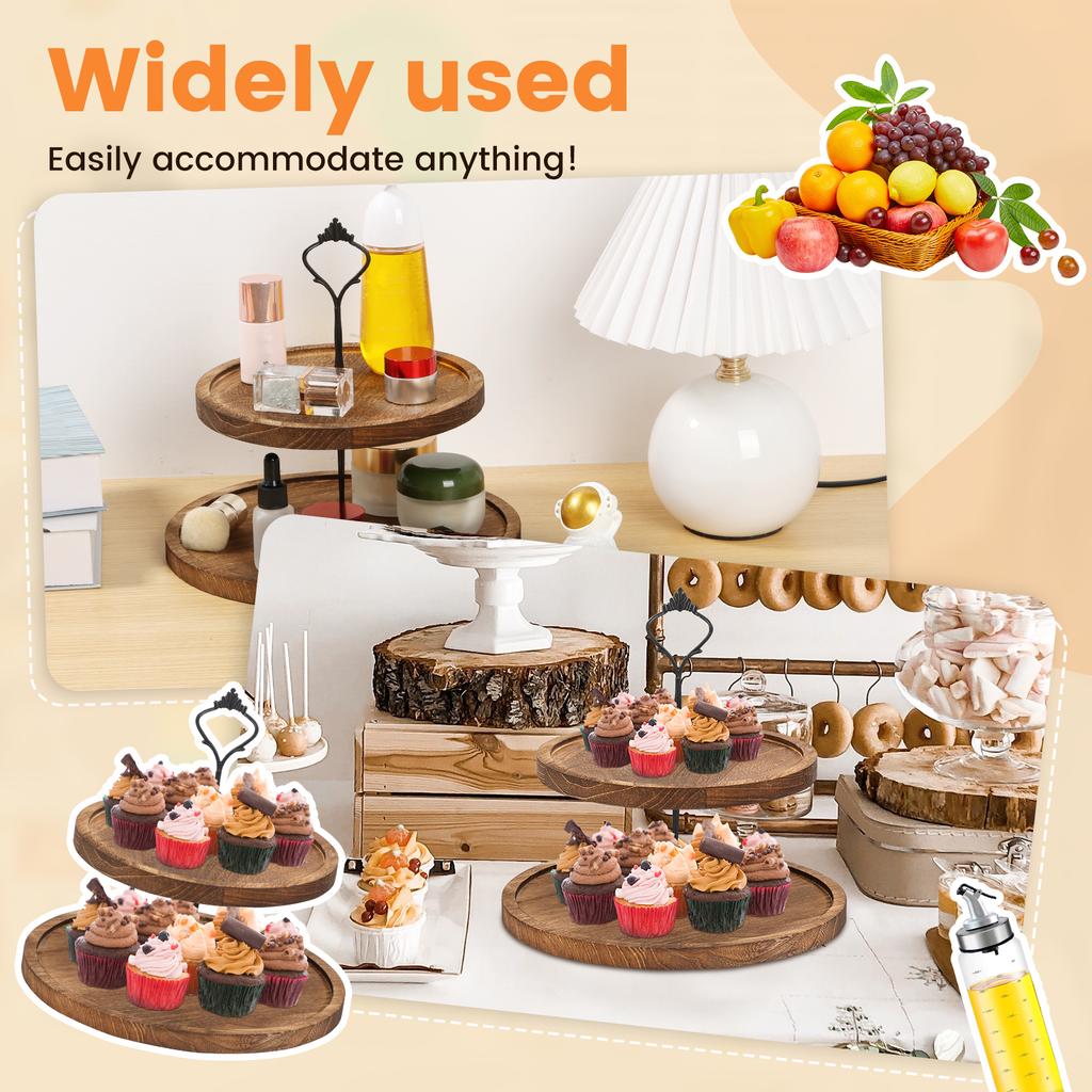 2/3-Layer Wooden Cupcake Stand Round Tiered Cake Display Stand For Birthday Party Dessert Table Fruit Plate Display Tray NEW