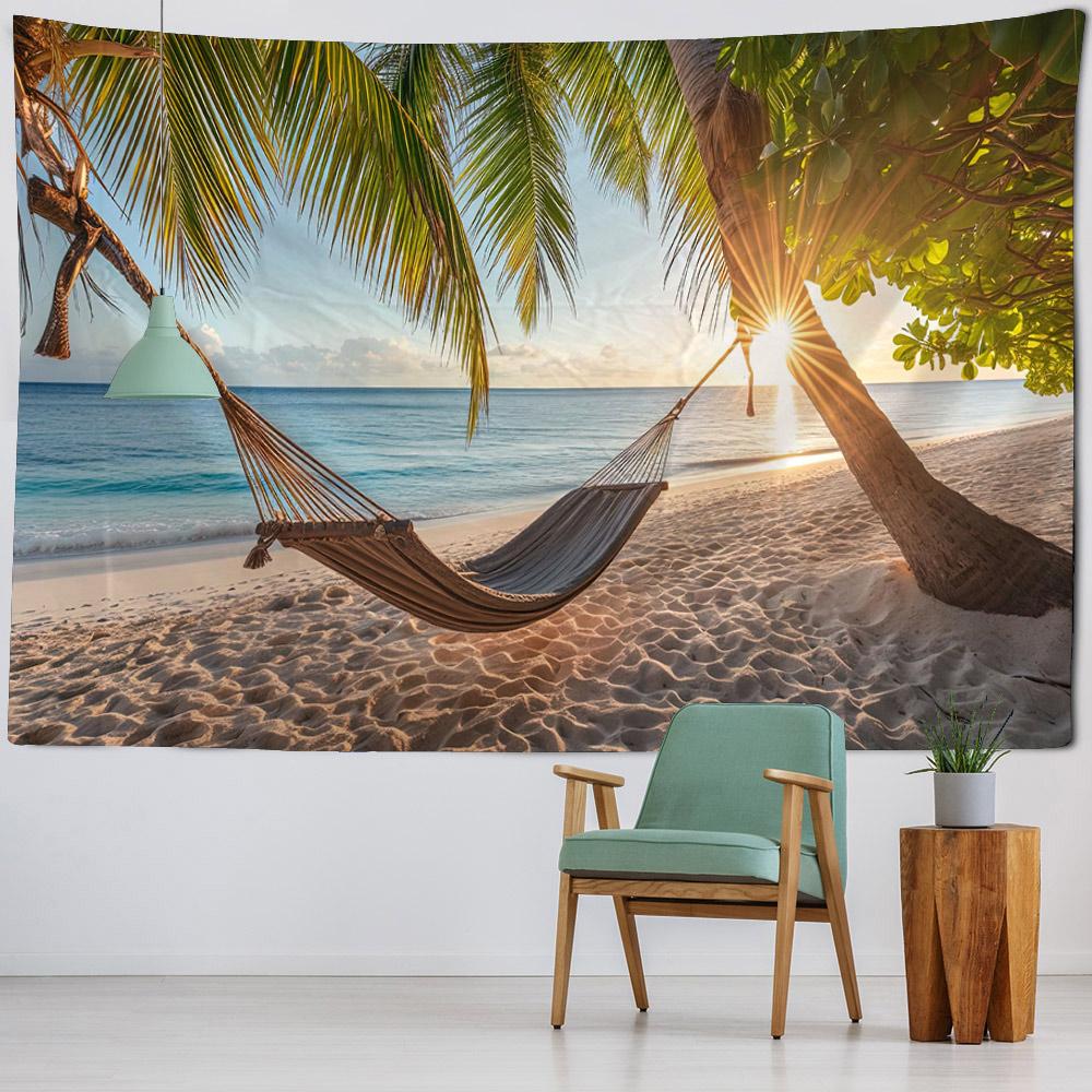 Beautiful Beach Coconut Tree Landscape Tapestry Polyester Fabric tapestry Wall Hanging Bohemian Wave Theme House Decoration