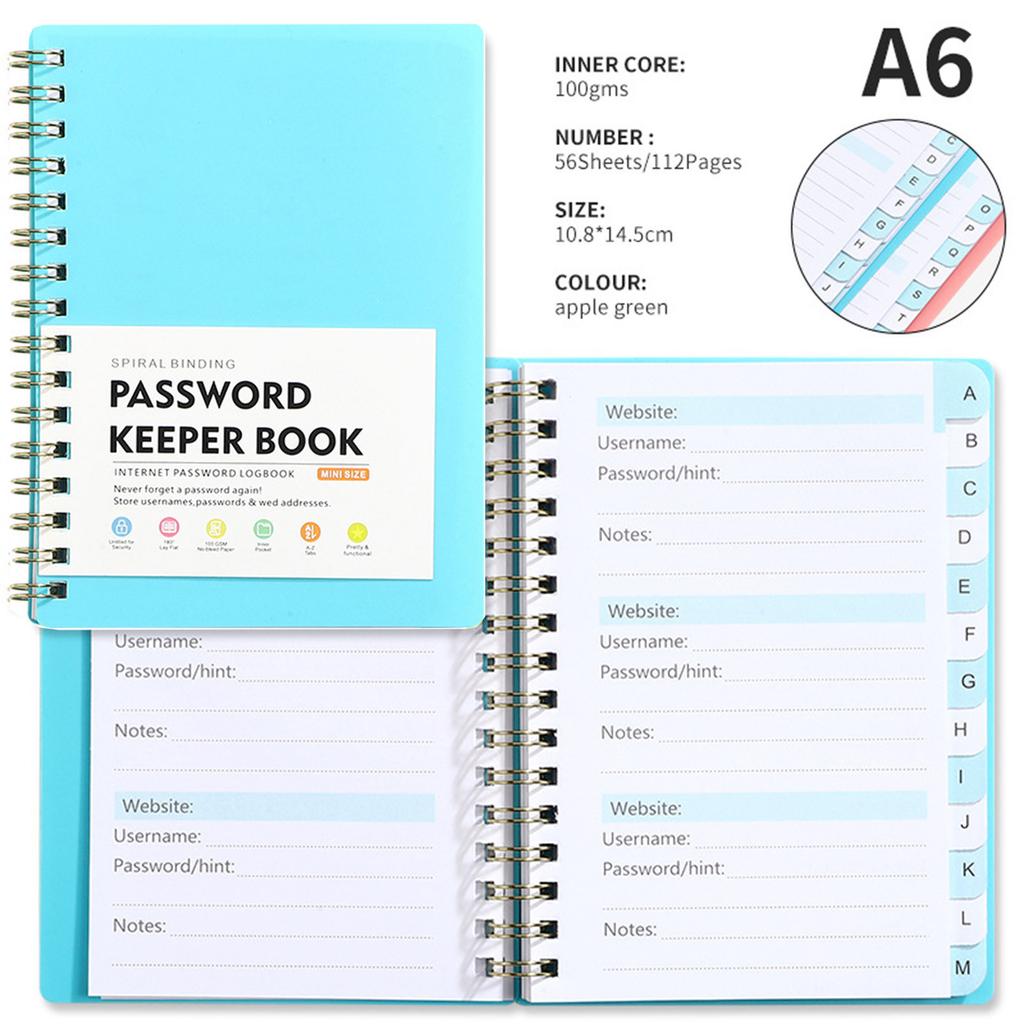 A6 Passordspole Notebook Tilpasset alfabetetikettindeks Notebook Business Meeting Notebook