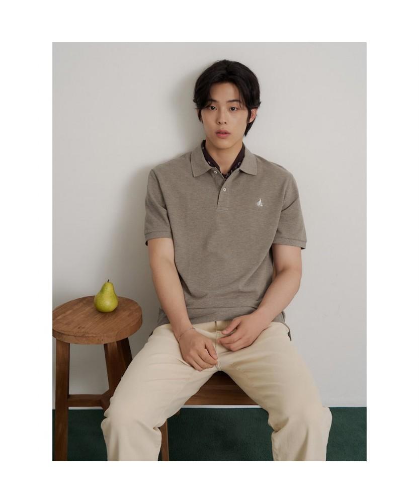Binpolmen [Essential] Pique Collar Neck Short Sleeve T-Shirt Olive