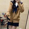 Navy Blue Japanese School Style Women's Cardigan Sweater for Autumn & Winter