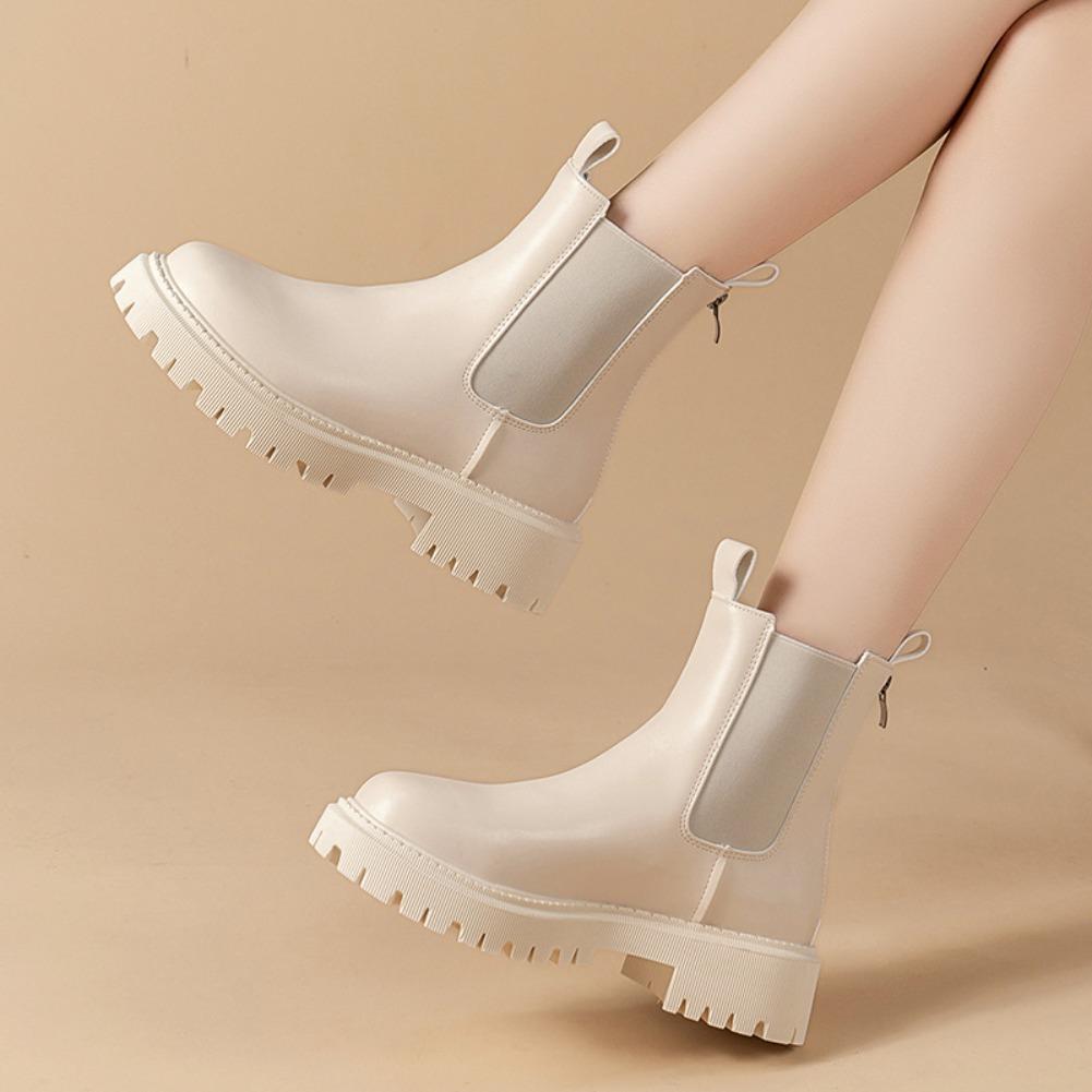 Fashion New Autumn Winter Chelsea Boots 2025 Women Platform Black Beige Ankle Boots For Women Fur Short Chunky Punk Gothic Shoes