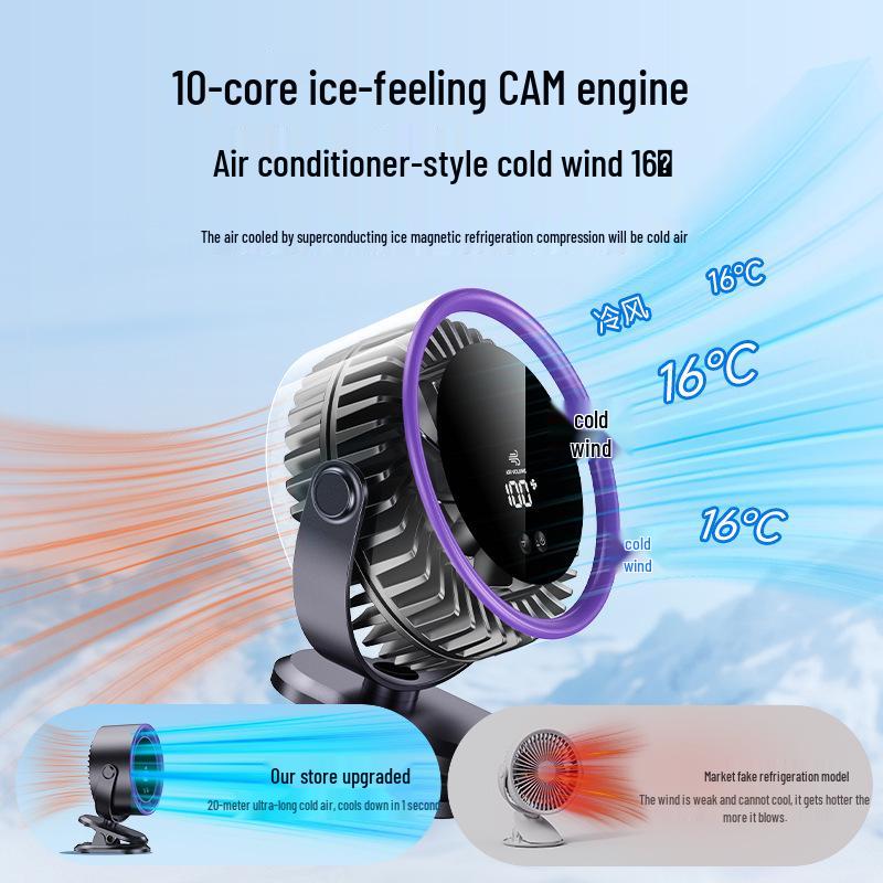 New High-Speed Clip-On Fan: 100 Gears, Digital Display, Wall-Mountable, Rechargeable for Home or Office Use