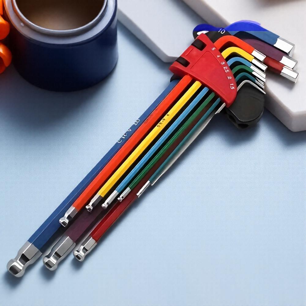 9PCS Long Arm Allen Key Set Hex Key for Bicycle Repair Tool Set Sizes 15mm to 10mm Ideal for Bicycle Maintenance