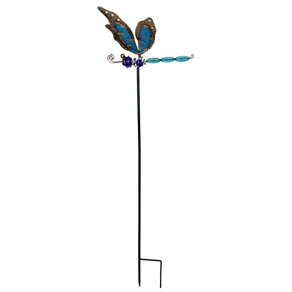 Metal Butterfly Dragonfly Garden Stake Stained Glass Yard Decor Outdoor Lawn Patio Flower Pot Pathway Hanging Ornament
