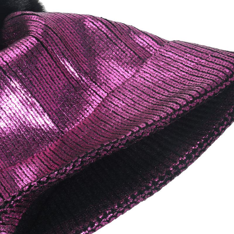 Modische dicke Herbst Winter Herren Damen Mützen Gestrickte Damen Mützen Mützen Pelz Pailletten Bling Mütze Wärmer Haube Damen Freizeitkappe