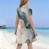 Girls Round Neck Short Sleeve Abstract Marble Printed A Line Flared Dress