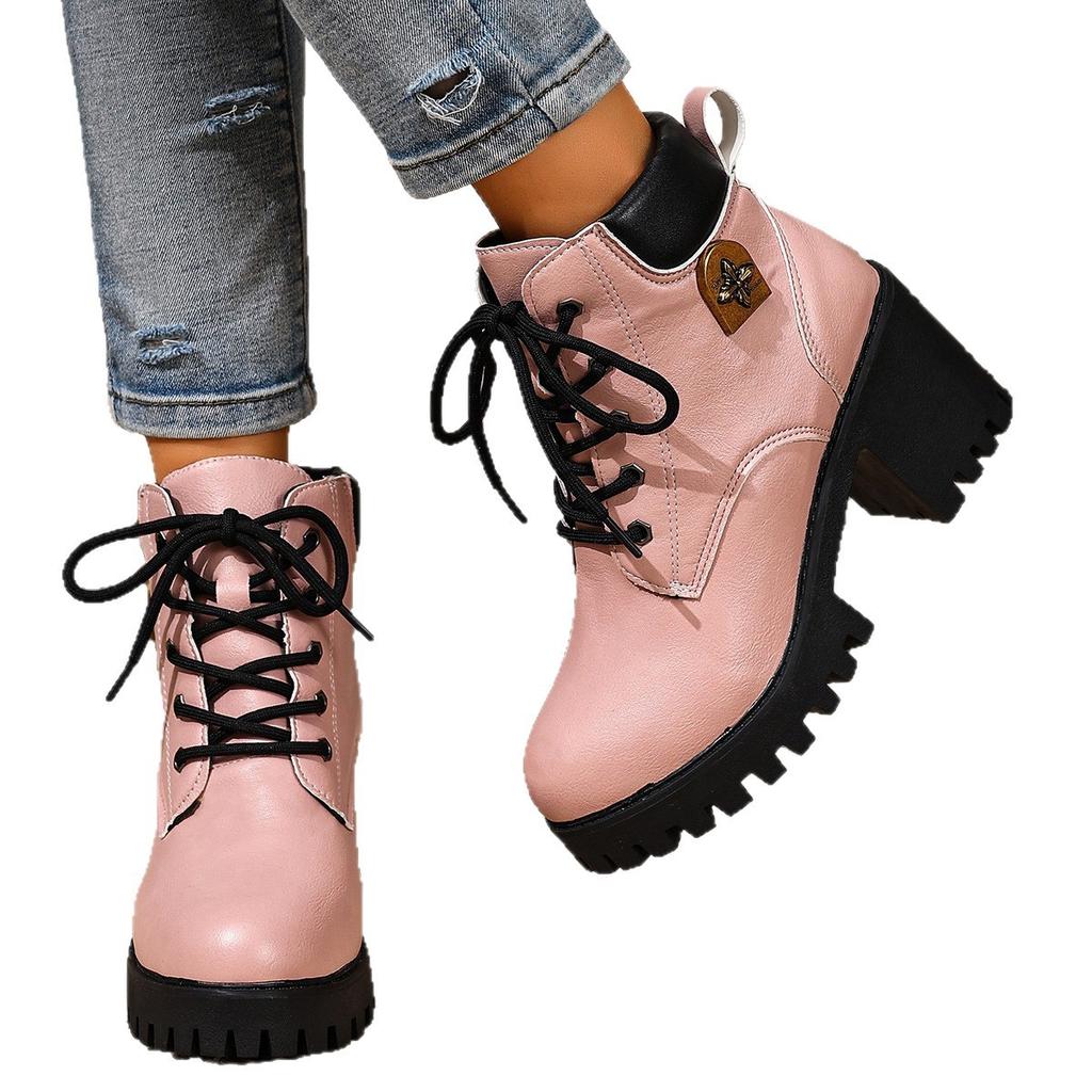 Thick-heeled Martin Boots Women's 2025 Autumn/winter New High-top Platform Platform Plus-size Booties