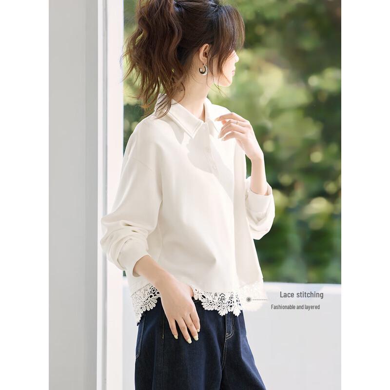 Women's Breathable Lace-Stitched Lapel Sweatshirt