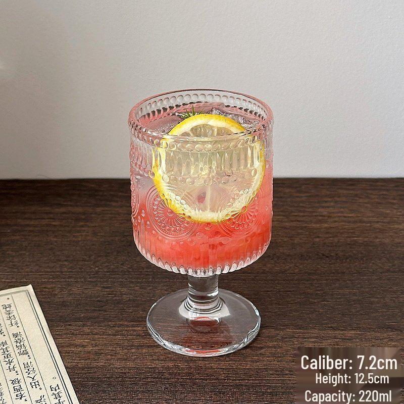 Vintage Sunflower Embossed High-Footed Glass Cup