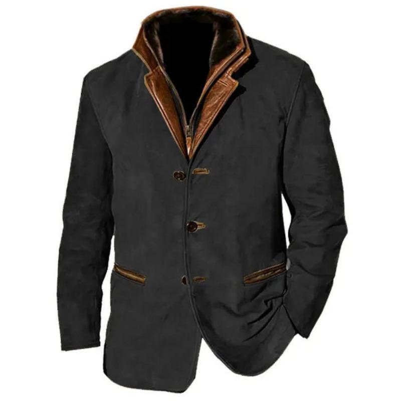 Men S Vintage Casual Lapel Spliced Long Sleeve Jacket