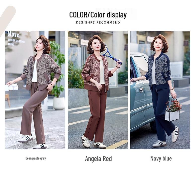Mom’s Casual Plus-Size Two-Piece Sportswear: Spring & Autumn Fashion for Middle-Aged & Elderly