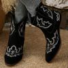 Fashion Vintage Embroidery Pattern Boots Women 2025 Square Heel Pointed Toe Ankle Boots Woman Comfortable Faux Suede Booties Mujer