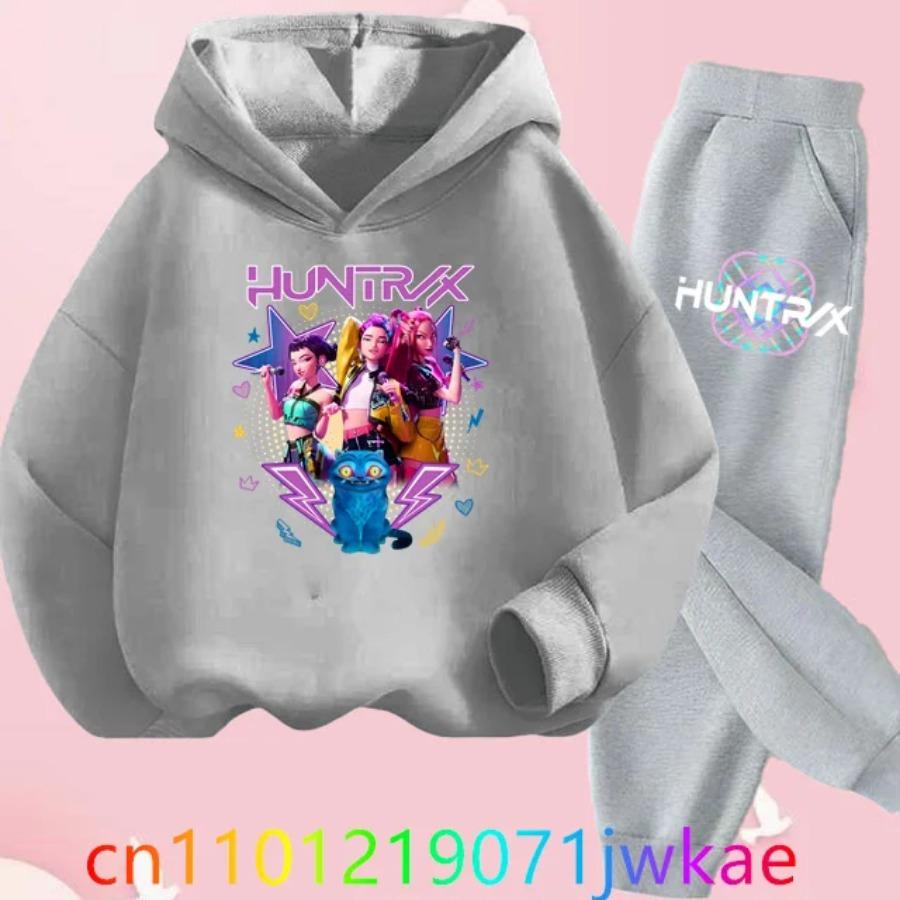 Kids Hoody Suit KPop Demon Hunters Printed Children's Clothing Y2K Hoodies+Pants Sports Sets