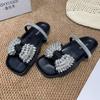 Summer New Rhinestone Bow Outside Wear Half Slip Women's Fashion Square Toe Open Toe Platform Soft Slip Flats