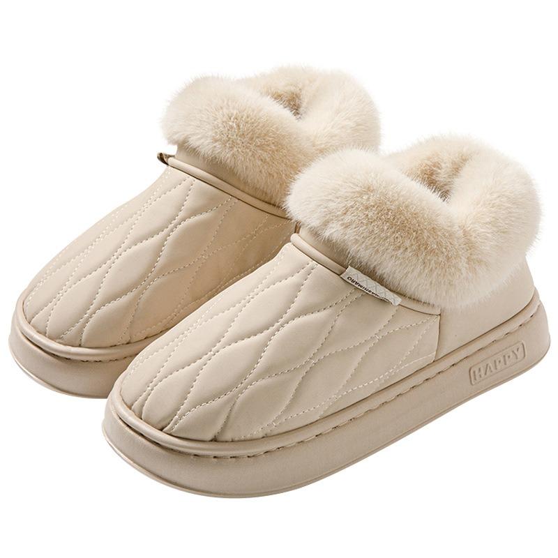 Bag heel cotton slippers Cixi women wear thickened plush indoor home waterproof and warm cotton drag men in winter