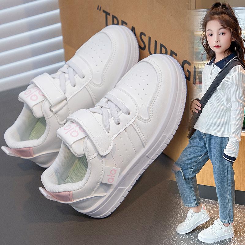 

Kids All White Magic Tape Breathable Casual Low Top Board Sneakers 26 розовый
