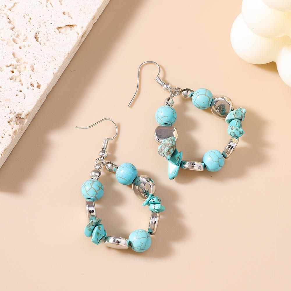 Ethnic Tibetan Silver Turquoise Earrings for Women Girls Dangle Earrings Handmade Jewelry Gifts