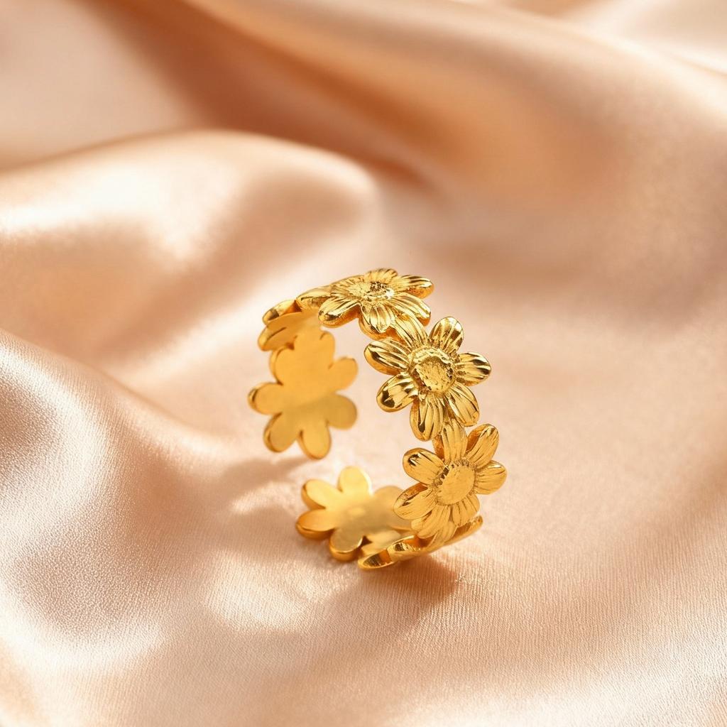 Goldfarbene Edelstahl Chunky Breite Ringe für Damen, Geometrischer Mode Offener Ring, Wasserdichter Minimalistischer Finger Schmuck Geschenk