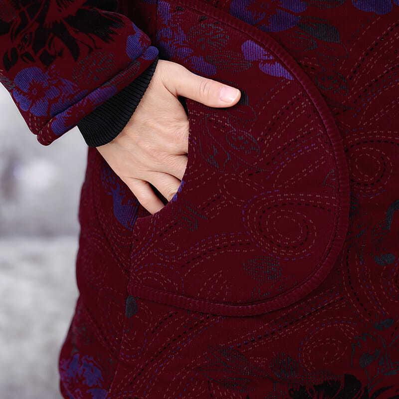 Elderly Women's Cotton-Padded Winter Jacket - Thickened Velvet Coat for 70-Year-Olds