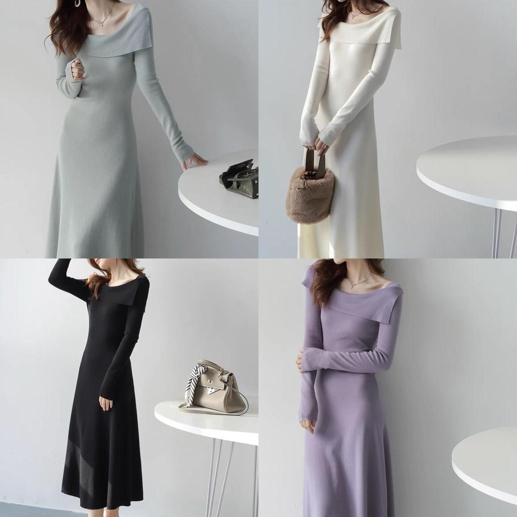 Fashion Knitted Off Shoulder Dress With Long Sleeves For Casual And Party Wear