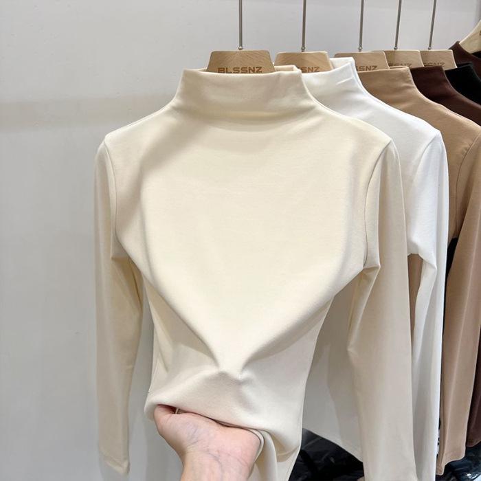 Double-Sided German Velvet High-Neck Long-Sleeve Women's T-Shirt - Winter, Thickened, Warm Base Layer