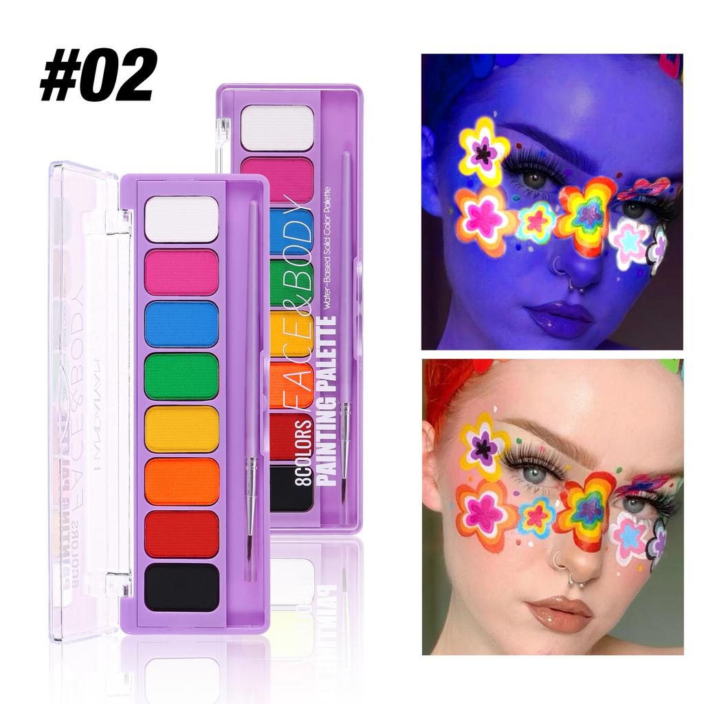 8 Colores Brillo Fluorescente Neón Pintura Arte Corporal Facial Brillo UV Pintura Corporal Fiesta de Halloween Disfraz Maquillaje de Belleza Cosméticos
