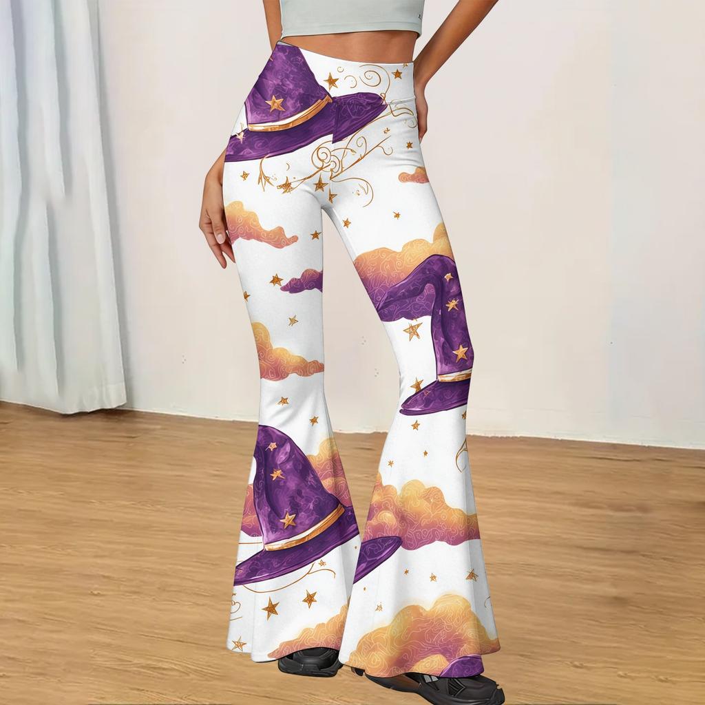 Women's Casual Halloween Print Flared Yoga Pants High Waist Stretchy Fit Comfortable Soft Fabric Design