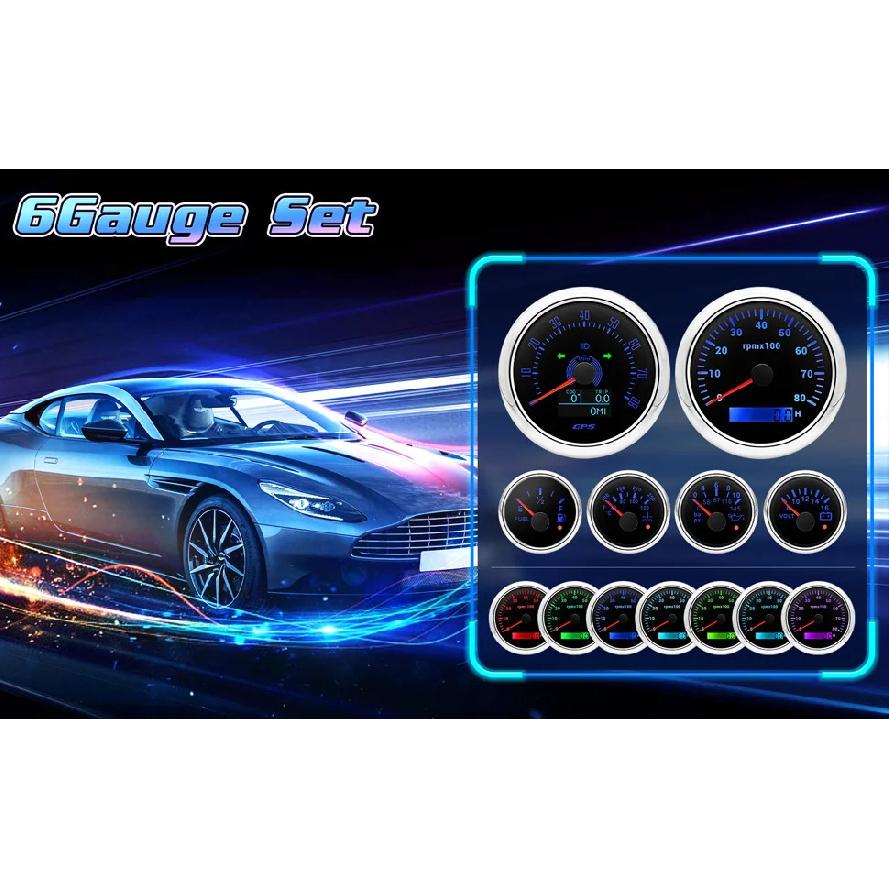 6 Gauge Set Digital GPS Speedometer Tachometer Fuel Gauge Water Temp Oil Pressure Voltmeter With Sensors For Boat Car Customized