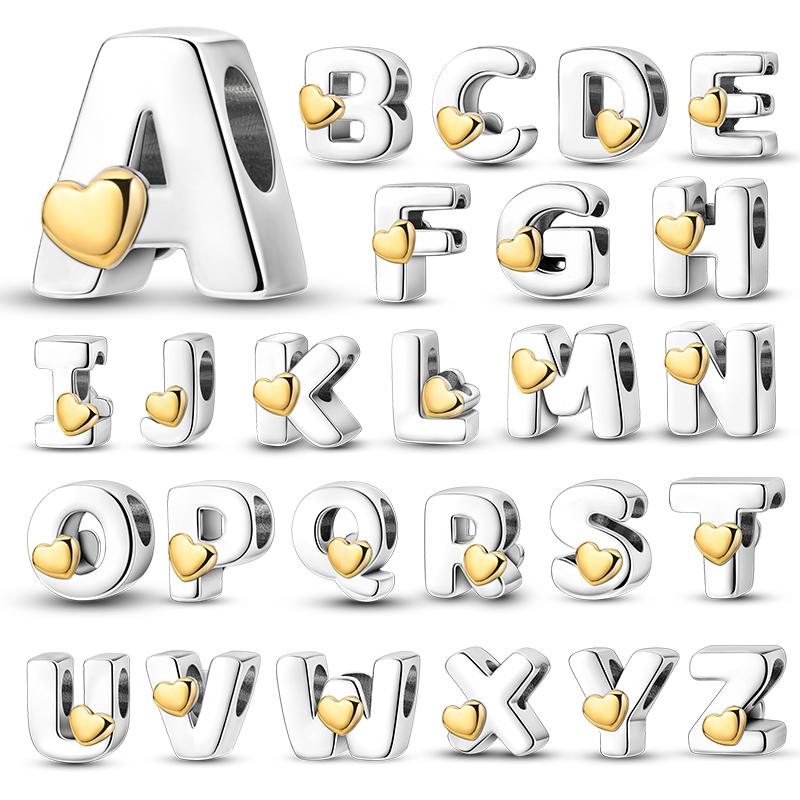 26 A- Z Alphabet Beads Copper Love Letter Charms Fits Original 3Mm Womans Bracelet Bangle Zircon Beads Diy Jewelry Gifts