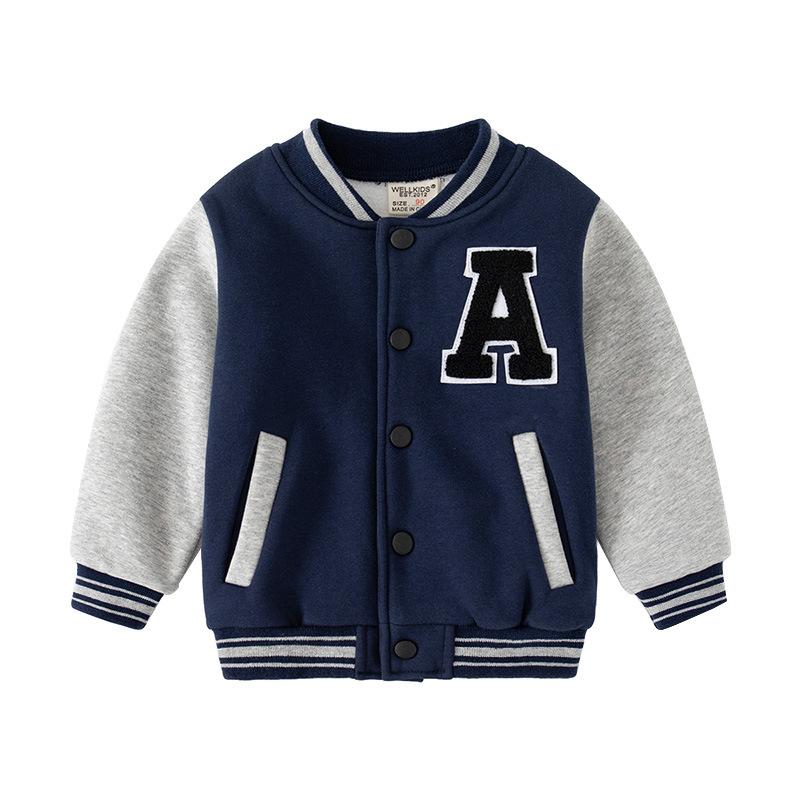 2022 Fall baby Gutter Baseball varm jakke koreansk versjon Casual Velvet Baseball jakke barn Jakke barn jakke