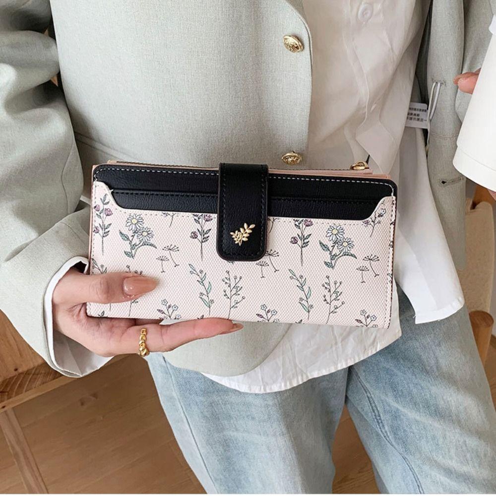 Printed Women Long Wallet Flower Multiple Cards Purse Organ Card Holder Two Fold Purse  Daily