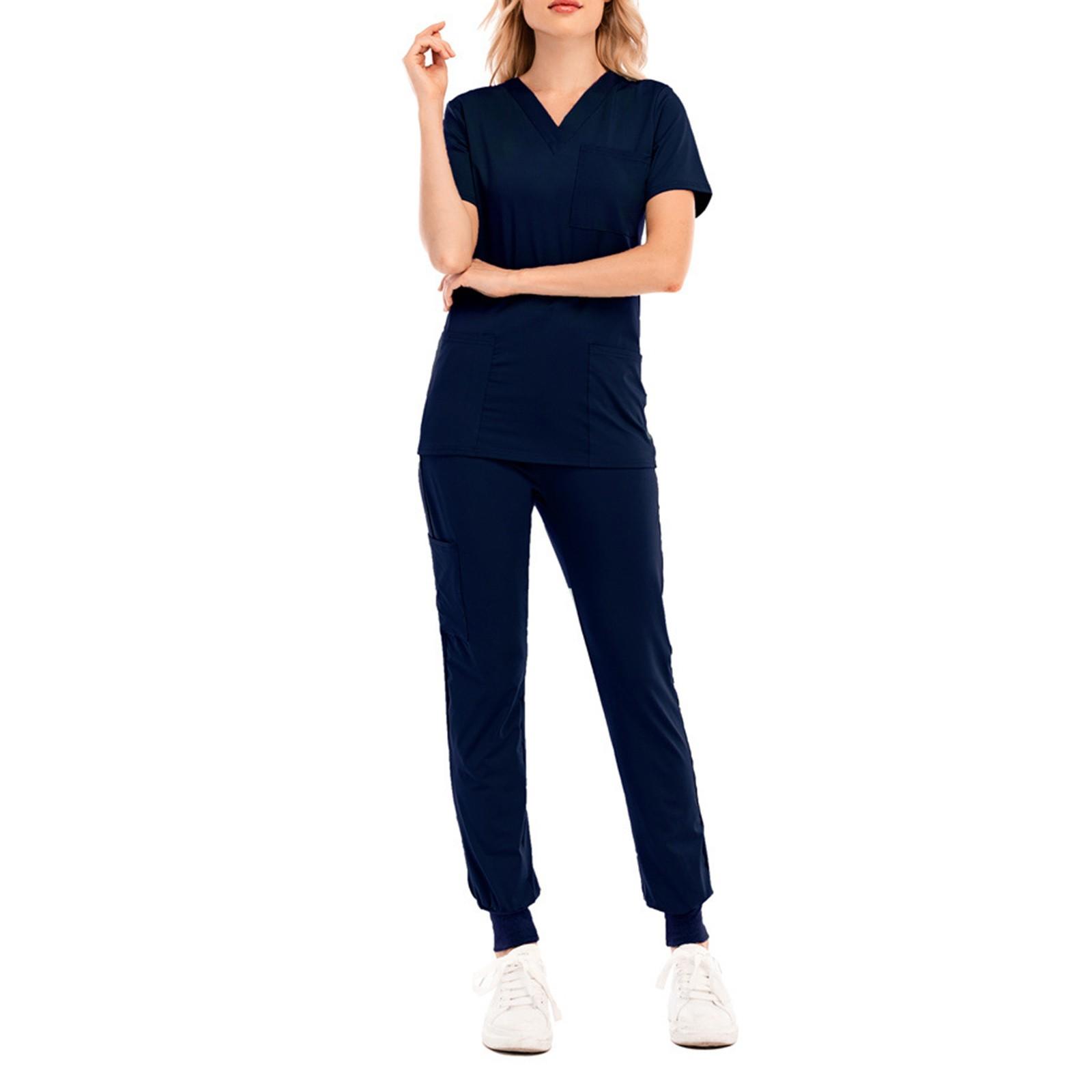 

Women s Short Sleeve Top And Pants Solid Color Two Piece Set M Темно-синій