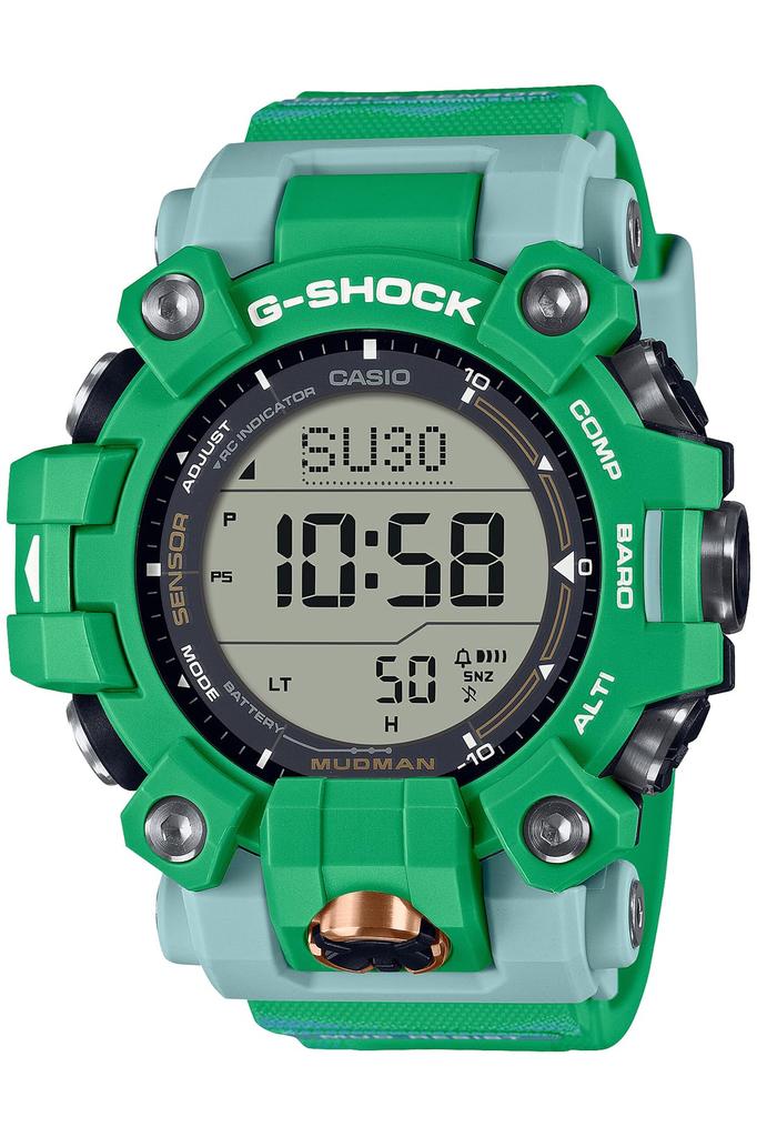 Relógio Solar Casio MUDMAN Colaboração Love Sea and The Earth EARTHWATCH Modelo G-Shock Verde Biomasse Controlado por Rádio Plástico, GW-9500KJ-3JR,