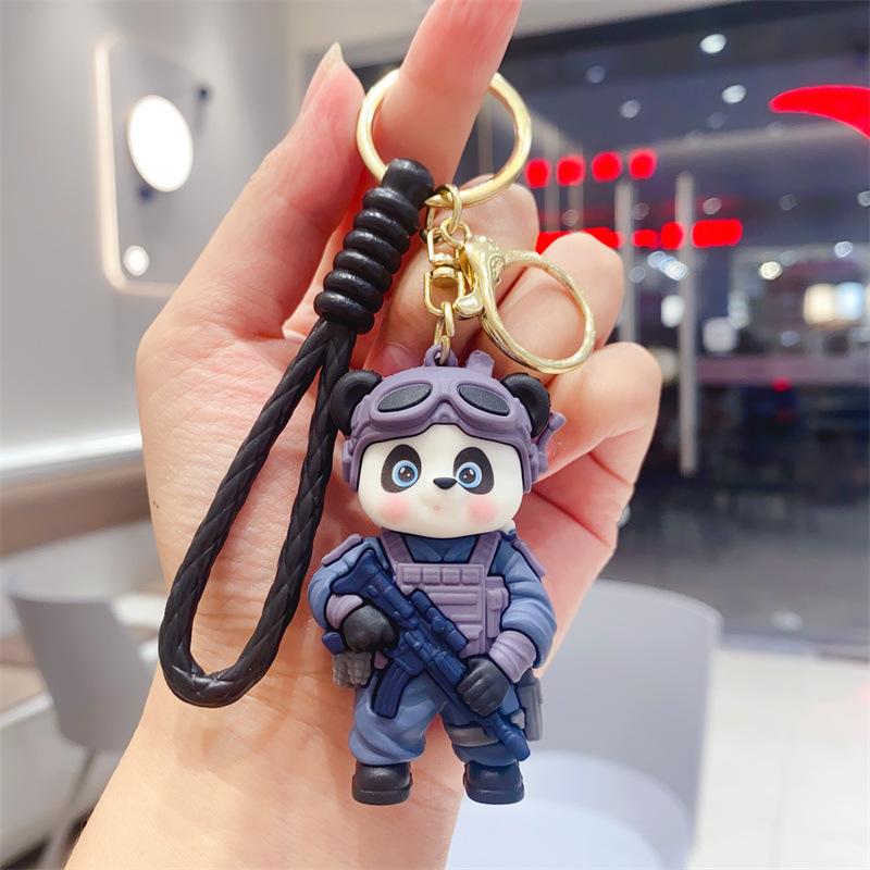 Creative Special Forces Panda Keychain Cute Cartoon Troop Little Warrior Doll Couple Bag Pendant Small Gifts