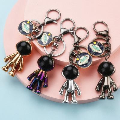 Electroplating Astronaut Keychain Planet Key Chain Action Toy Figures 3D Space Robot Keyring