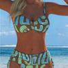 New Sexy European and American Bikini Print Lace-up Halter Swimsuit Women