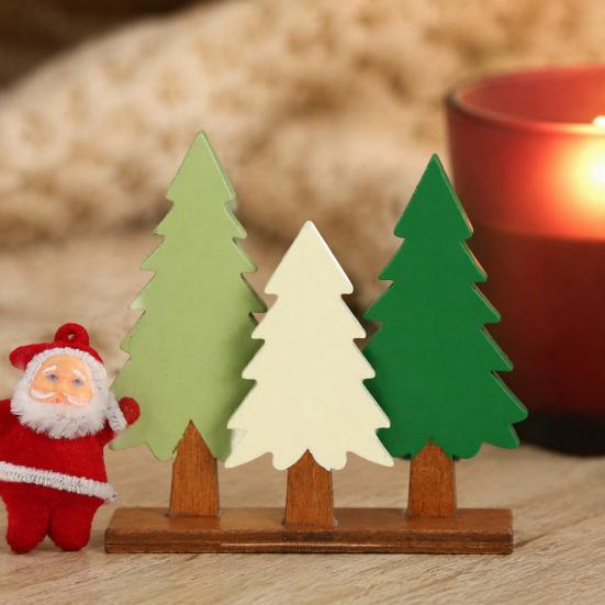 Rustic Tree Table Sign Wooden Christmas Sign, 3 Colors Pine with Holiday Desktop Ornament Base, Xmas Decoration for Party Seasonal