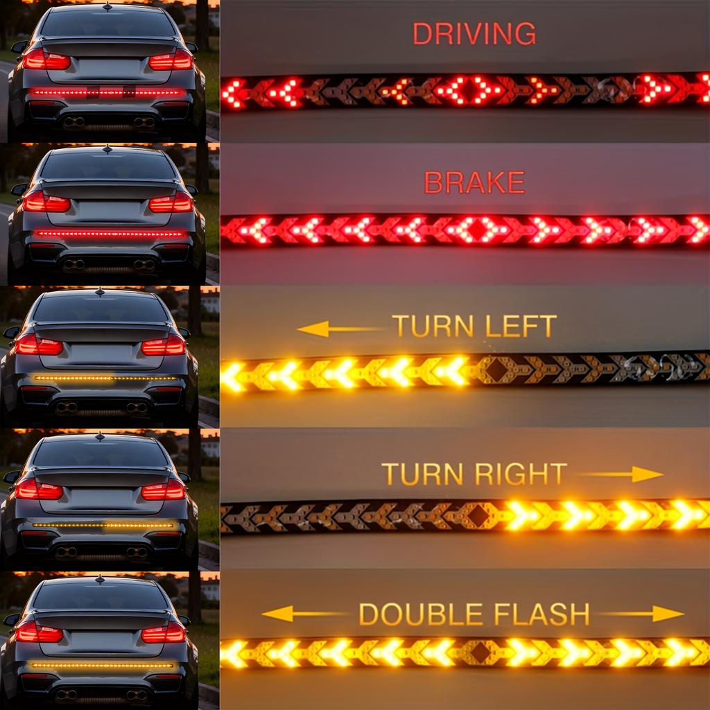Car Tailgate LED Light Bar, 528 LEDs Fishbone Arrow Strobe, Third Brake Stop Reverse Running Light, Waterproof No Drill Strip for Pickup SUV Jeep