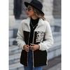 New European American Style Women's Fuzzy Double-sided Fleece Jacket, Casual Loose Long Sleeve Crew Neck Zipper Patchwork Animal Print Coat