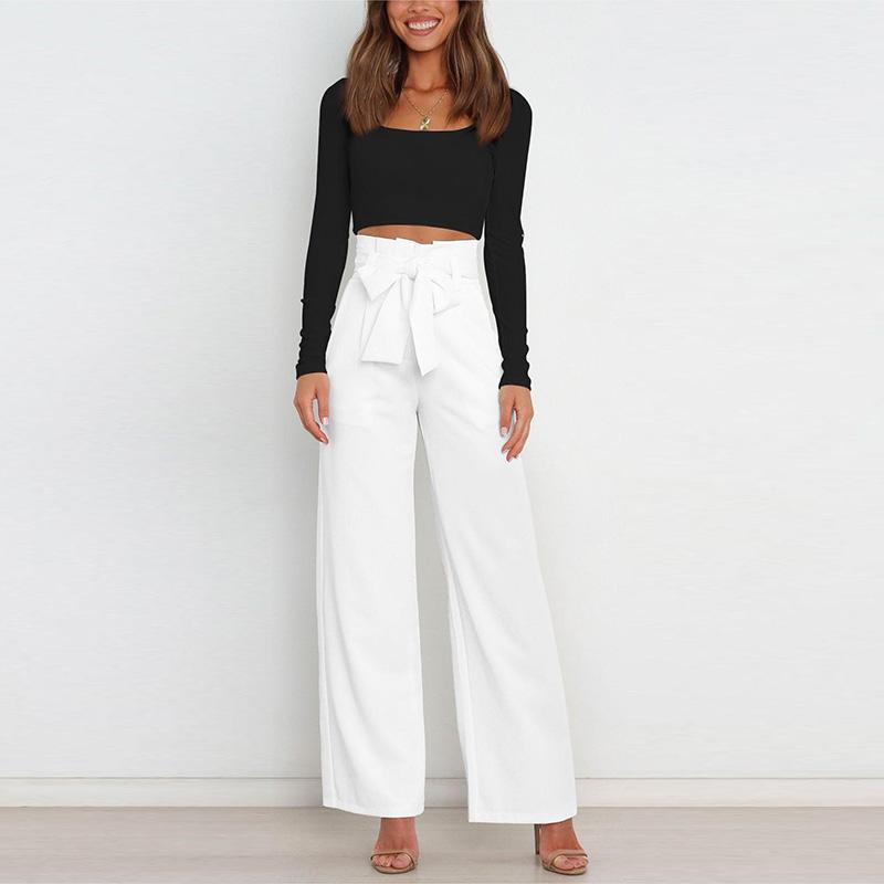 

Весной и летом новое рабочее место для женщин;Повседневные модные широкие брюки Joker с брюками с бантом. S белый