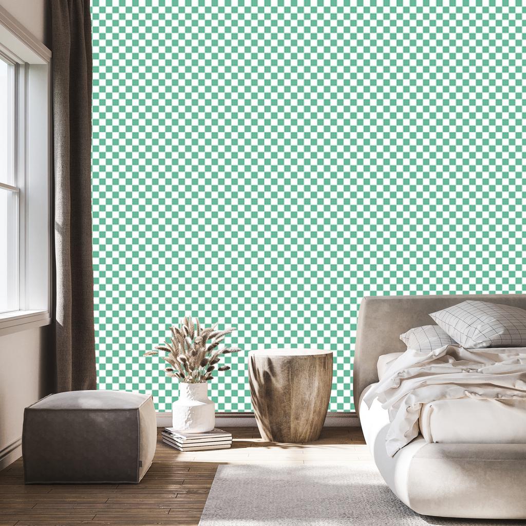Mint and Sea Blue Checkerboard Wallpaper for Living Room and Bedroom 50x1000