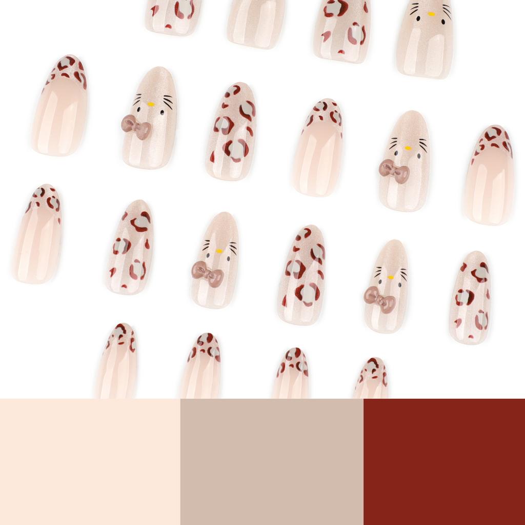 Hot-selling Japanese Style French Leopard Print Nail Art, Short Almond Nail, Cat Eye Flash Wearing Armor