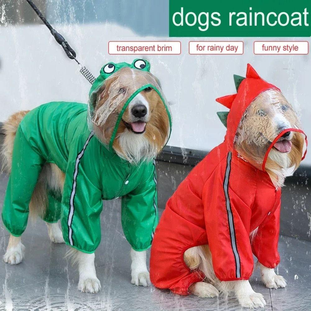 Cartoon Dog Raincoat with Hood Funny Shape Four Legs Dog Costume Dinosaur Pet Jumpsuit Puppy