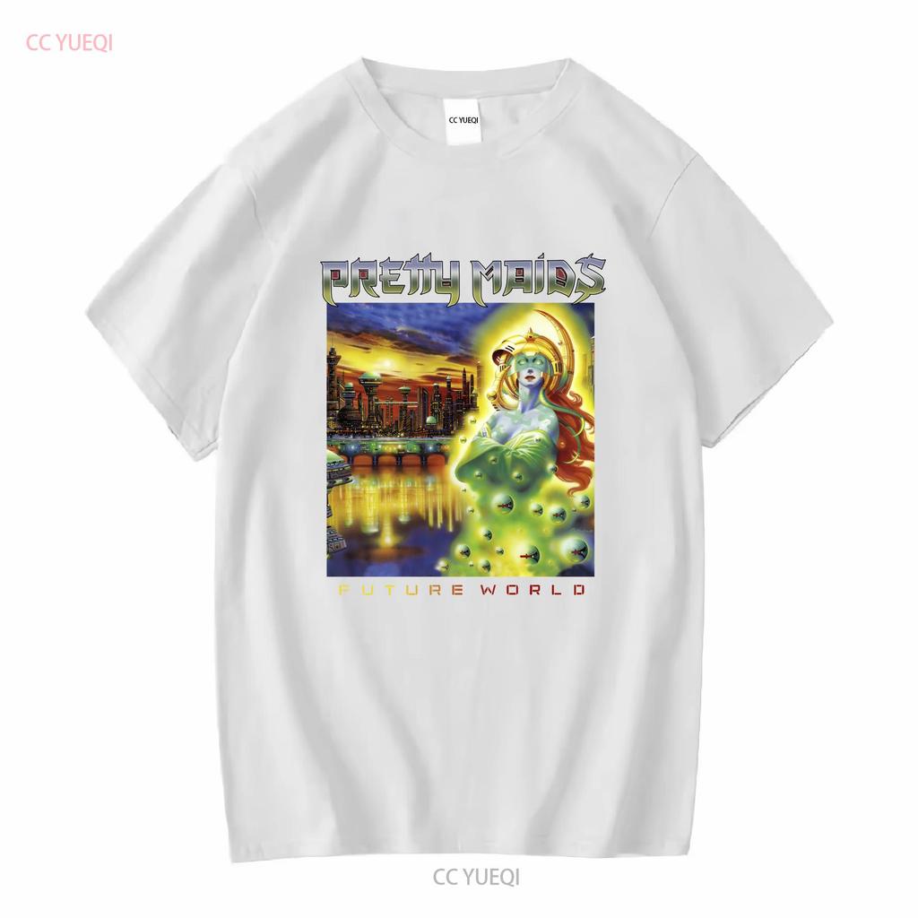 PRETTY MAIDS FUTURE WORLD T-Shirt Czarny S 4XL GH394 długi lub krótki rękaw vintage Prany streetwear Lekko graficzny