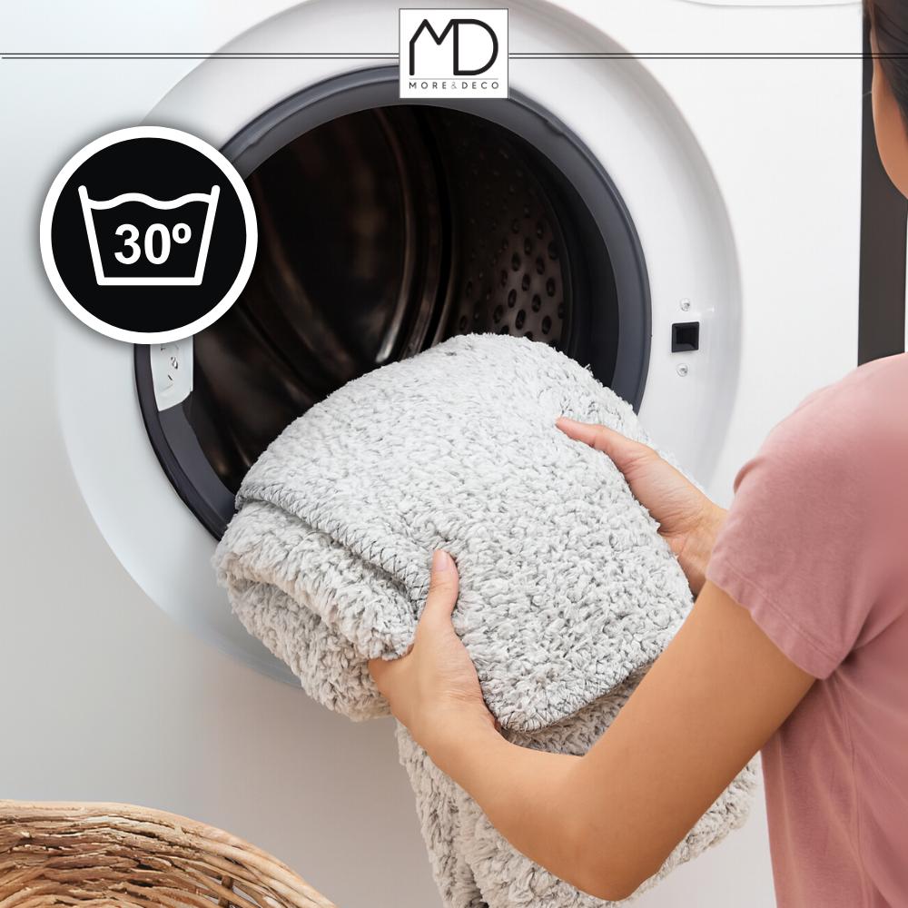 Koc pled 160×200 cm narzuta kapa szary melanż 250g/m² dłuższy włos mięsisty MORE&DECO