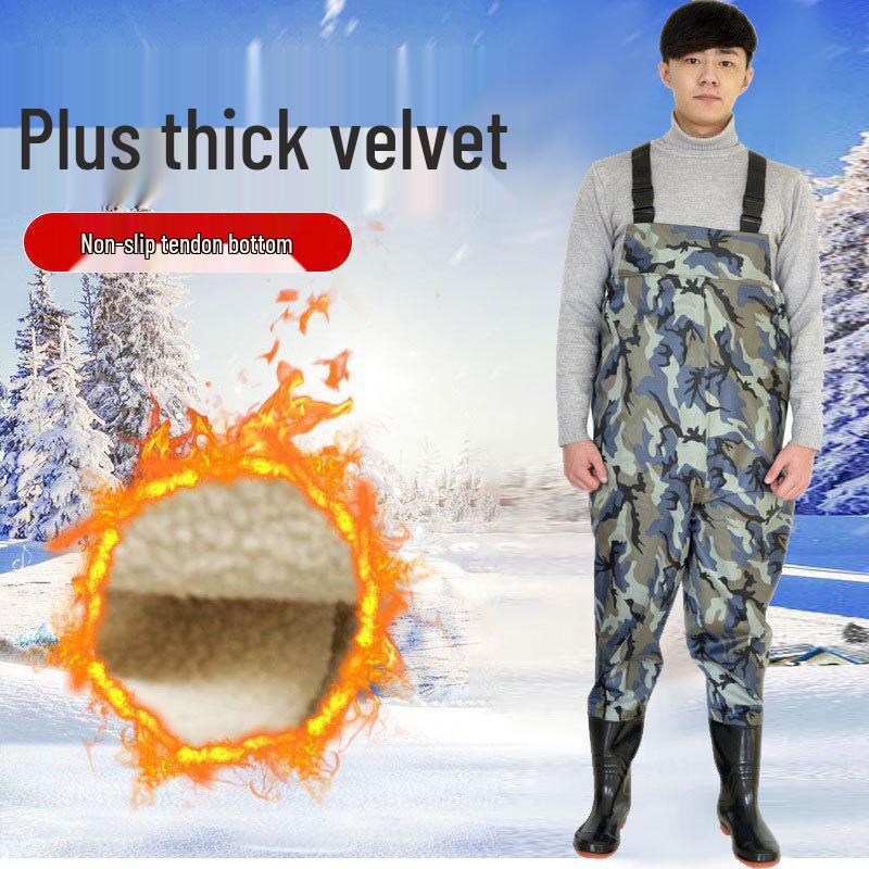 Fleece-Lined Waterproof Fishing Waders - Thickened One-Piece Design