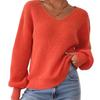 Solid-color Sweater for Autumn and Winter, V-neck Casual Pullover Top, Loose Sweater for Women