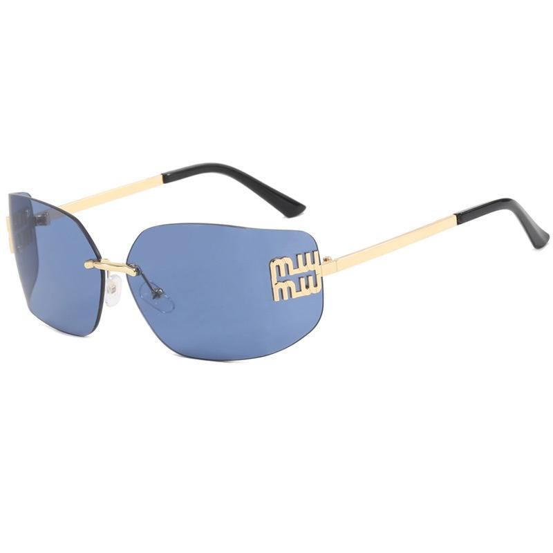 Luxury Metal Women Rimless Sunglasses Vintage High Quality Large Frame UV Protection Beach Travel Accessories